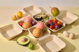 Boîte à hamburger écologique en forme de coquille pour aliments, 6 x 6 pouces, contenants alimentaires en fibre de canne à sucre pour l'emballage à emporter des restaurants - Product Image 1