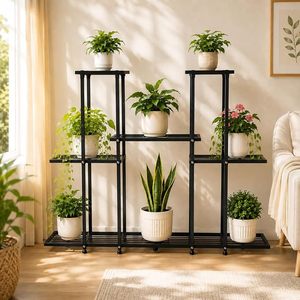 Support de plantes en métal moderne, étagère à fleurs d'intérieur, design minimaliste avec revêtement en poudre pour plantes et pots d'intérieur - Product Image 1
