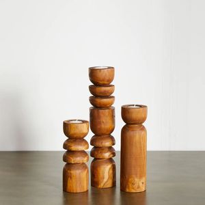 Juego de 3 Portavelas de Madera Decorativos Hechos a Mano para Centro de Mesa y Decoración de Bodas - Product Image 1