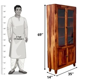 Wholesale Solid Wood Glass Display Cabinet Natural Grain Storage <b>Bookcase</b> Rustic Living Room Furniture | Pindel Handicrft - Product Image 3