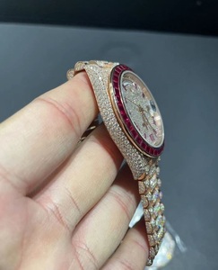 Rose Gold Moissanite Diamond Watch <b>Red</b> Diamond Bezel Luxury Iced Stainless Steel <b>Bracelet</b> GPS Alarm Mechanical Movement Premium - Product Image 2