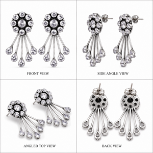 Boucles d'oreilles pendantes en argent oxydé avec zircon et motifs floraux, multi-pierres, vente en gros, faites à la main, design de créateur pour femmes, fournisseur en gros - Product Image 1