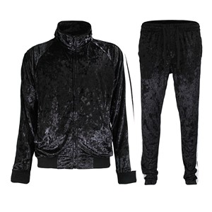 Conjunto Deportivo de Terciopelo para Hombre, Estilo Moderno, Talla Grande, Negro, Liso, con Cierre, Pantalones Deportivos Unisex, Transpirable, de 2 Piezas - Product Image 1