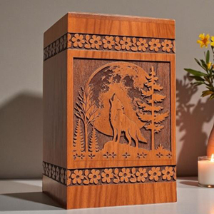 Handmade Wolf & Tree Engraved Wooden Urn: Rustic Cremation Box <b>Memorial</b> <b>Keepsake</b> by AYAANS - Product Image 2