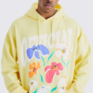 Men's Yellow Hooded Sweatshirt Full Sleeve Solid Color Casual Loose Fit Cotton Pullover With Side Pockets Streetwear - Product Image 5