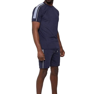 Conjunto Deportivo de Secado Rápido Azul Marino para Hombre, Camiseta de Manga Corta con Cuello Redondo, Pantalones Cortos de Verano de Color Sólido, Corte Regular, Ligero y Transpirable - Product Image 1