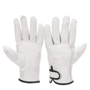 High Quality Cowhide Grain Leather Work Gloves Keystone <b>Thumb</b> Shirred Elastic Back Fabric Hemmed <b>Cuff</b> Strap Safety - Product Image 3