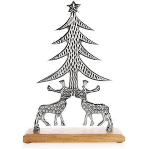 Escultura de Reno de Aluminio Plateado Hecha a Mano con Base de Madera, Estatua Moderna de Ciervo con Aro de Estrella Navideña de Metal, Decoración de Mesa - Product Image 4