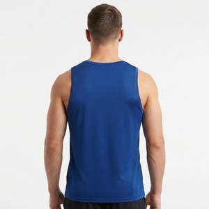 Blue Men's Sleeveless <b>Tank</b> <b>Top</b> O-Neck Solid Color Breathable Quick Dry Polyester/Cotton Casual Wear 220g <b>Knitted</b> - Product Image 4