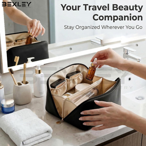 Boîte de rangement noire à ouverture inclinée pour produits de beauté avec poignée de transport renforcée, élégant conteneur de voyage pour articles de toilette, fabrication de logo personnalisé - Product Image 3