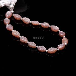 Perles en forme de feuille de pierre de lune pêche naturelle, sculptées à la main, pour la création de bijoux, taille 11 à 12 mm, 8 pouces, vente en gros - Product Image 3