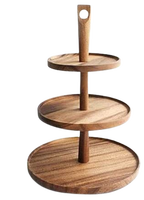 Support à gâteau en bambou à trois niveaux, fait main, plateau de service rond multi-couches avec poignée