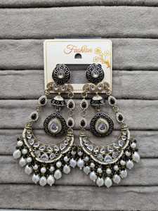 Lucentarts Jewel Green Meenakari Chandbali Jhumka <b>Earring</b> Pearl Beads <b>Dangle</b> <b>Earring</b> Traditional Indian Bridal Jewelry Wholesale - Product Image 2