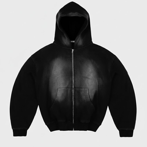 Sudadera con capucha unisex vintage de algodón 100% French Terry 450G, estilo de tendencia pesado, con cremallera, efecto desgastado por el sol y lavado ácido, la más vendida. - Product Image 1