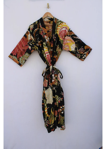 Bata Kimono de Algodón Suave con Estampado de Bloques y Dibujos Animados Naaz para Mujer, Camisón de Verano Hecho a Mano ODM con Cuello en V, Cintura Elástica y Largo hasta la Rodilla - Product Image 2