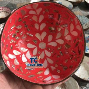 <b>Cheap</b> Price HANDMADE Polished COCONUT SHELL BOWLS Bulk Wholesale Eco-Friendly Vintage Vibrant Red Mosaic New Arrival - Product Image 1