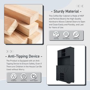 Gabinete de cocina azul oscuro con estantes para copas de vino Cajones de almacenamiento de vino estilo Buffet de granja para uso en comedor o cafetería - Product Image 6