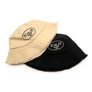 Chapeau Bob Brodé en Toile de Coton Unisexe Décontracté Printemps-Été Beige Noir 56-58CM - Product Image 1
