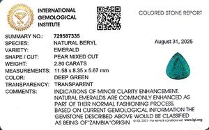 Esmeralda verde de 2.80 quilates, forma de pera, de Zambia, piedra preciosa suelta, tabla Ratti 3.25 - Product Image 6