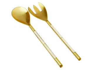 Simple Design Gold Plated Metal Handle Salad Server Eco-Friendly Stainless Steel Salad Server Dishwasher Safe <b>Serving</b> <b>Spoon</b> - Product Image 4