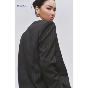 Conjunto de Blazer y Pantalón a Rayas para Mujer, Lino y Algodón, Cuello Camisero, Traje Completo para Eventos Corporativos [B9045] - Product Image 3
