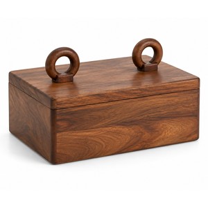 Boîte de rangement en bois d'acacia avec poignées à anneau |   Décoration d'intérieur artisanale en gros - Product Image 1