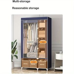 Armoire Portable Légère avec Porte Roulante et Tringle de Suspension, 3 Tiroirs, Design Rideau pour Rangement de Vêtements - Product Image 4