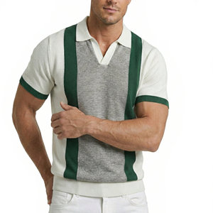 Camisas Polo de Punto Personalizadas al por Mayor para Hombre, Estilo Vintage con Cuello Johnny, Manga Corta, Rayas y Dobladillo con Banda, Ropa Casual - Product Image 6