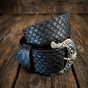 Cinturón de Cuero Hecho a Mano con Grabado de Escamas de Dragón, Diseño Único, Cinturón de Cuero Estilo Western para Hombres y Mujeres - Product Image 1