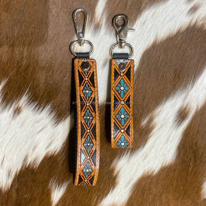 Nuevo diseñador de lujo Tooled Wristlet Leather Keychain Set personalizado Key Fob-Cowgirl Car Key Western Key Strap Key Clip - Product Image 2