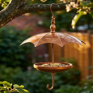 Mangeoire suspendue pour oiseaux en forme de parapluie, mangeoire de jardin pour animaux, pour les amoureux des oiseaux, avec plateau à graines extérieur et bain pour oiseaux sauvages - Product Image 3