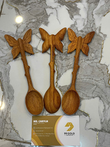 Cuillère en bois pas chère avec gravure feuille et fleur, cuillère en bois avec gravure feuille et fleur, cuillère en bois personnalisée avec logo, bois rouge du Vietnam - Product Image 1