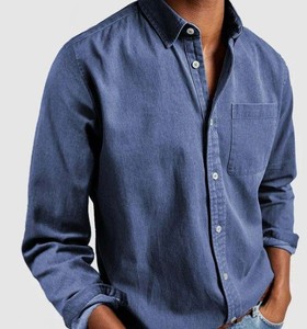 <b>Men's</b> Denim Shirt Long Sleeve Slim Fit Cotton Solid Color Turn-down Collar Casual Button Front Pocket All Seasons - Product Image 5