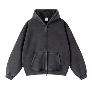 Hoodie streetwear avec broderie appliquée, effet vintage délavé, effet soleil, coupe ample, courte et oversize pour hommes - Product Image 1