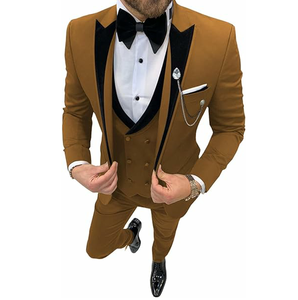 High Performance Men's Business Formal Two Piece Suit <b>Set</b> Breathable Double Breasted Flat Wrinkle-Resistant Polyester Wedding - Product Image 3