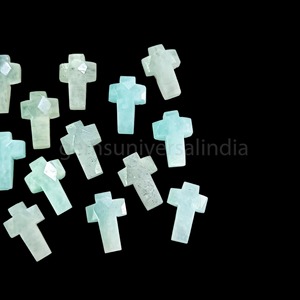 Aigue-marine naturelle, croix sacrée 15 mm, pierre précieuse sculptée à la main, pierre brute pour la fabrication de bijoux, prix de gros, approvisionnement en vrac - Product Image 2