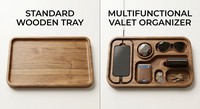 Organisateur de tiroir de bureau en bois sculpté moderne avec plateau de rangement rectangulaire à un seul niveau pour clés, cartes et recharge de téléphone
