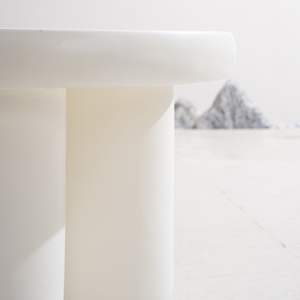 27.5\" Off-White <b>Outdoor</b> <b>Round</b> Coffee <b>Table</b> Durable Magnesium Oxide Product - Product Image 4