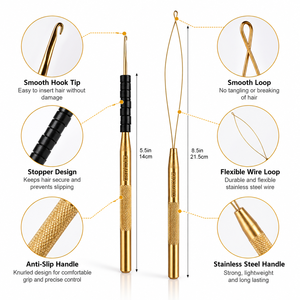 Kit d'outils de pose de perles pour extensions capillaires Or Rose, en acier inoxydable, avec pince de fermeture et d'élimination de micro-perles, enfileur de boucles ZetomedPro - Product Image 2