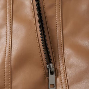 Best Quality Women Genuine Leather Jacket Knitted <b>Canvas</b> Winter Custom Made Quick Dry Breathable Stand Collar Zipper Closure - Product Image 5