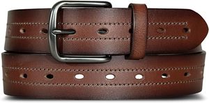 Cinturón Casual de Cuero Genuino para Hombre, Hebilla con Patrón Geométrico, Ajustable, 3-3.5cm de Ancho, Ecológico, Duradero, Color Marrón, para Jeans - Product Image 5