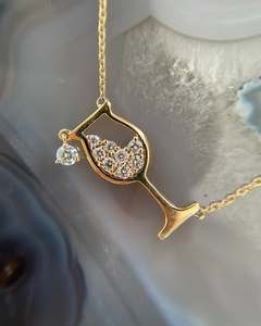 Collar con Colgante de Diamante en Forma de Copa de Vino de Lujo, Chapado en Oro, con Diamante Cultivado en Laboratorio, para Mujer, Joyería Personalizada al por Mayor - Product Image 1