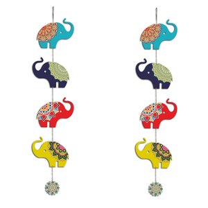Décoration murale en bois MDF avec des éléphants colorés de style bohème pour le salon, imprimé décoratif à accrocher - Product Image 1