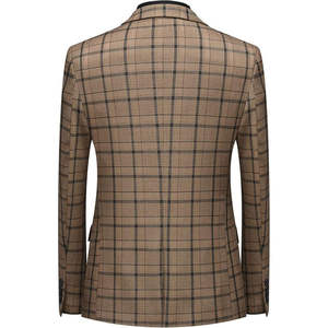 Wedding Groom Men's <b>Suit</b> Set Pant Coat Three Piece Plaid Pattern Design Formal Dress Tuxedo Italian Style Polyester/Cotton - Product Image 5