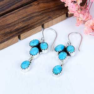 Kingman Turquoise Cluster Earrings, 925 <b>Sterling</b> <b>Silver</b> <b>Stud</b> Earrings, Boho Southwestern Jewelry, Natural Gemstone Gift for Her - Product Image 2