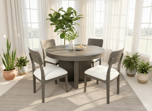 Juego de Mesa de Centro Redonda Moderna con 4 Sillas, Madera de Fresno Maciza y Chapa de MDF, Muebles Duraderos para Sala de Estar - Product Image 5