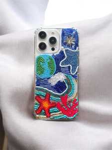 Sac de téléphone de luxe fait main avec perles, fermeture à cordon, motif arc-en-ciel, doublure satinée/velours, couleur personnalisable, bandoulière unique pour femme - Product Image 4