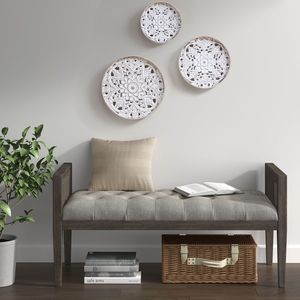 Set di 3 Pezzi di Decorazioni Murali in Legno Intagliato Floreale Bianco Invecchiato per Casa o Ufficio - Product Image 1