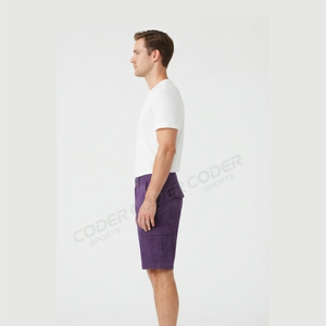 Shorts cargo en toile 100 % coton pour homme, style streetwear, multi-poches, couleur unie, logo brodé, effet vieilli, écologique, séchage rapide - Product Image 4
