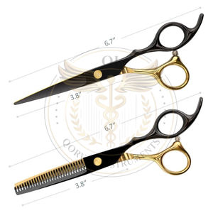 Tijeras de peluquería profesionales negras y doradas de acero inoxidable, juego de herramientas para cortar el cabello. - Product Image 5